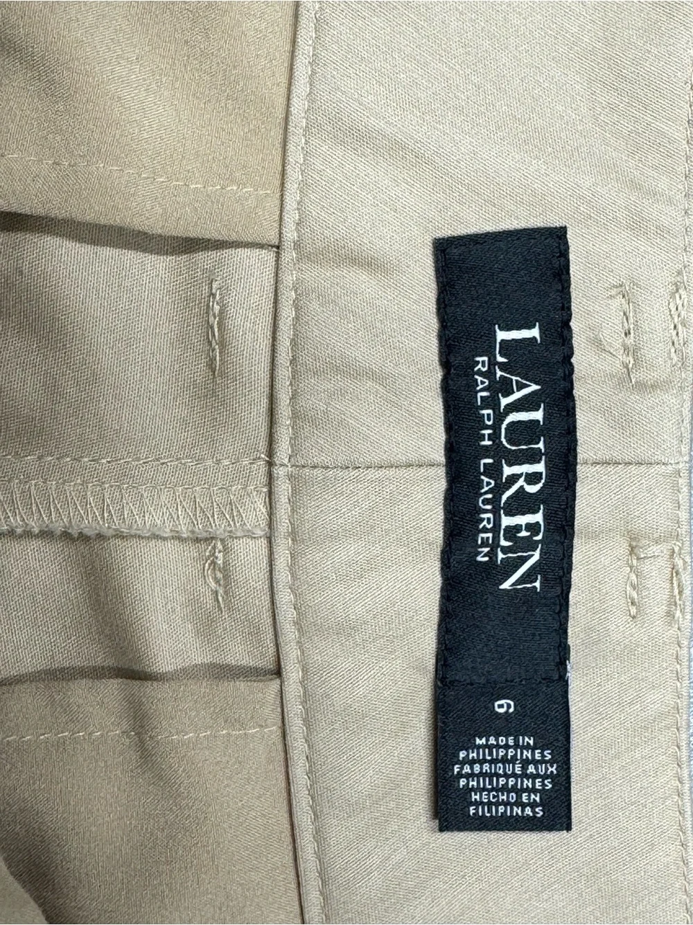 Lauren Ralph Lauren Tan Khaki Cropped Cuffed Pants Women’s 6 Cotton Stretch
